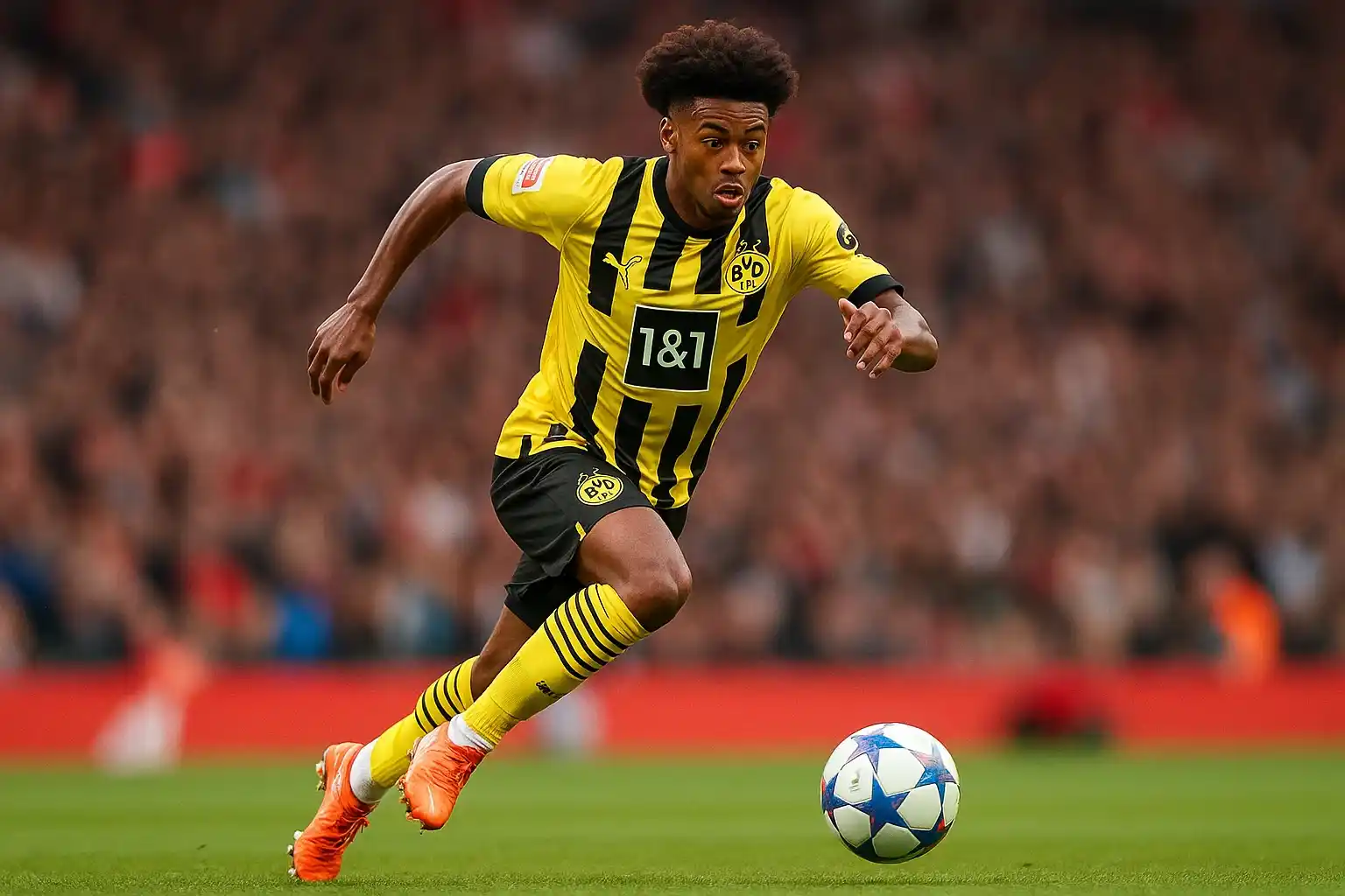 Jamie Gittens: Quay lại Chelsea để hoàn thành giấc mơ 2025 3 Jamie Gittens với kỹ thuật điêu luyện và tốc độ vượt trội trên sân cỏ.